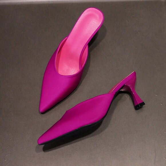 Hot Pink Elegant Women's Pointed Toe Slip-On High Heel Sandals - Picture 3 of 5